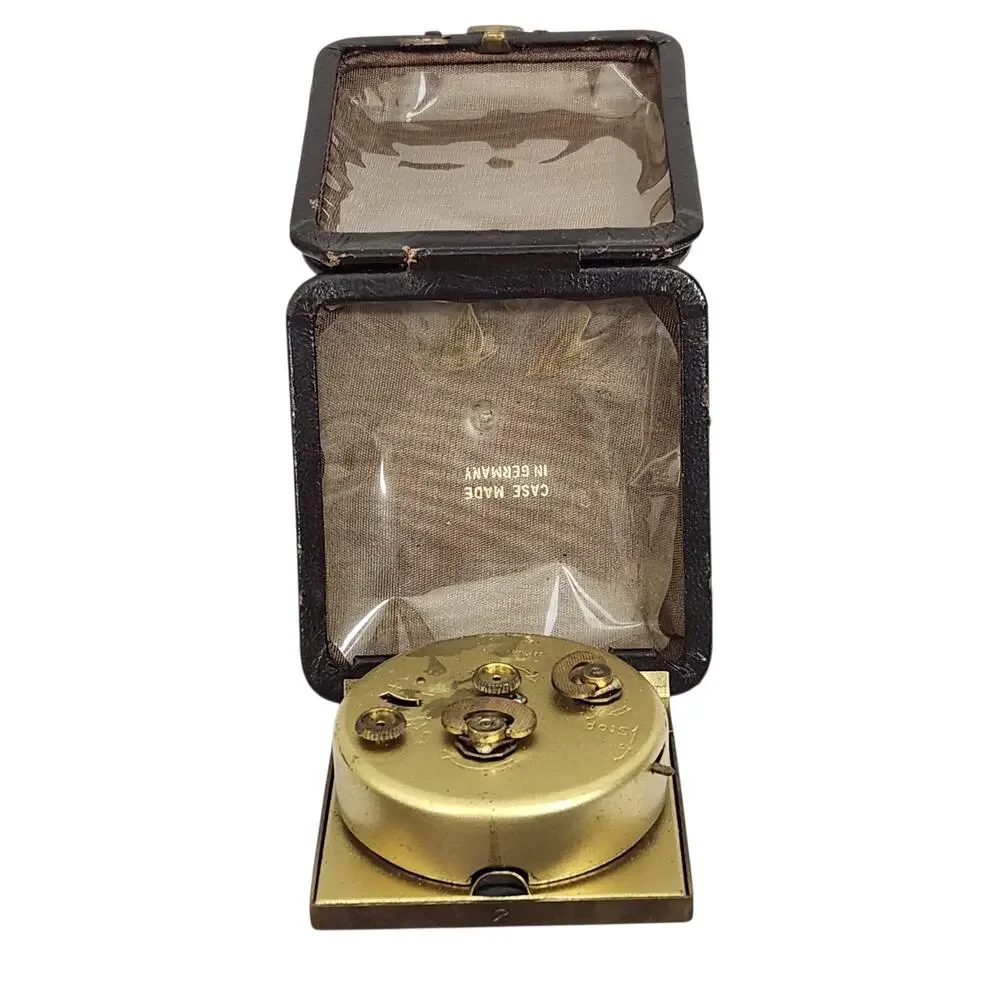 VTG ELGIN TRAVEL FOLDING ALARM CLOCK MID CENTURY WIND UP JAPAN WORKS LEATHER